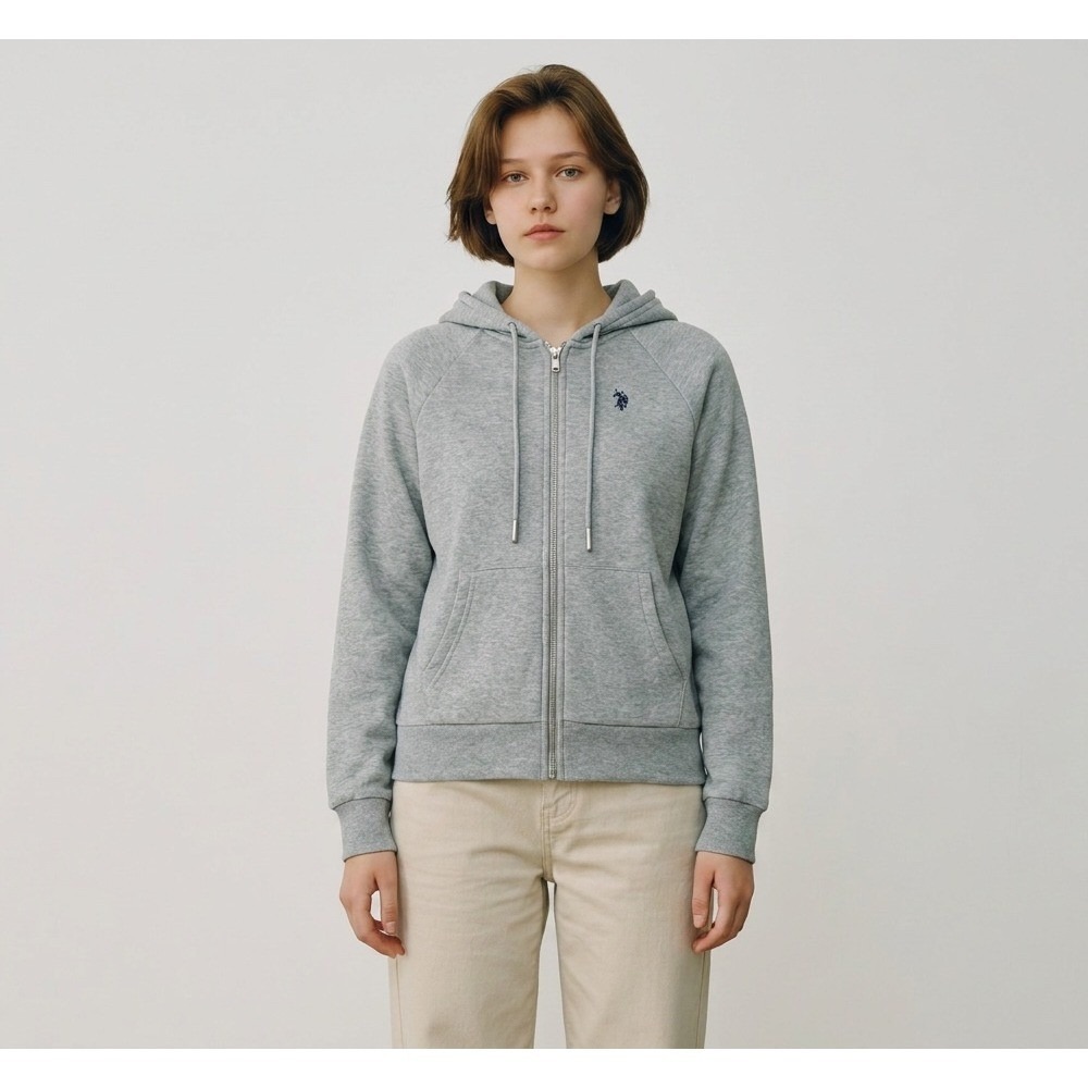 U.S. Polo Assn. Women's Full Zip- up Gray‎ Fleece Raglan Hoodie Size M